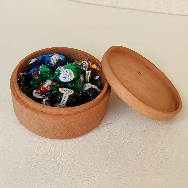 کاسه شکلات خوری چوبی درب دار , ظرف شکلات و اجیل خوری چوبی درب دار